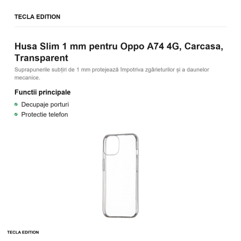 Husa Slim 1 mm pentru Oppo A74 4G, Carcasa, Transparent [1]