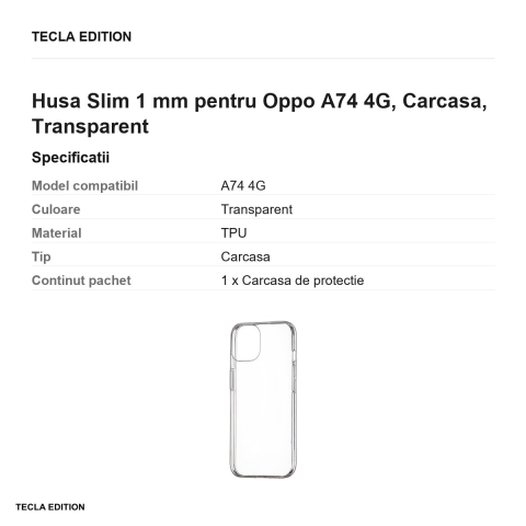 Husa Slim 1 mm pentru Oppo A74 4G, Carcasa, Transparent [2]