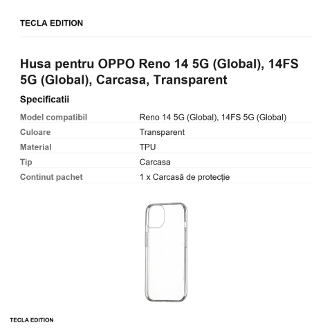Husa Slim 1 mm pentru OPPO Reno 14 5G (Global), 14FS 5G (Global), Carcasa, Transparent [2]