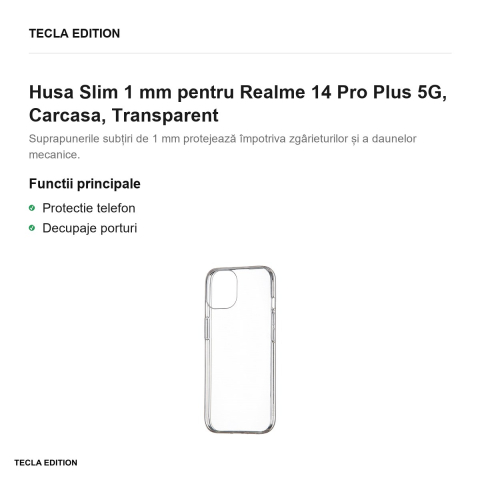 Husa Slim 1 mm pentru Realme 14 Pro Plus 5G, Carcasa, Transparent [1]