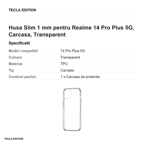 Husa Slim 1 mm pentru Realme 14 Pro Plus 5G, Carcasa, Transparent [2]