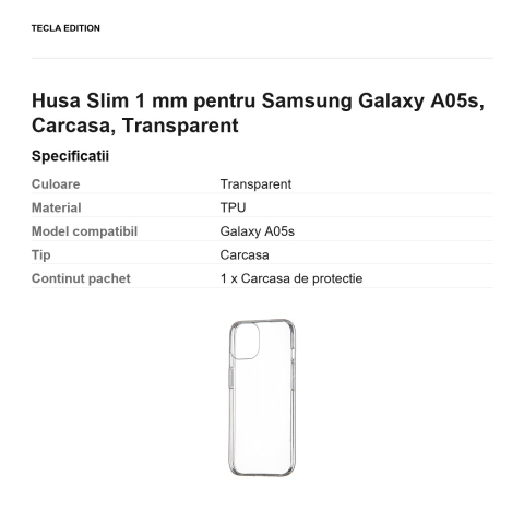 Husa Slim 1 mm pentru Samsung Galaxy A05s, Carcasa, Transparent [2]