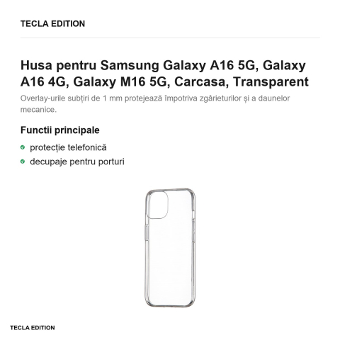 Husa Slim 1 mm pentru Samsung Galaxy A16 5G, Galaxy A16 4G, Galaxy M16 5G, Carcasa, Transparent [1]