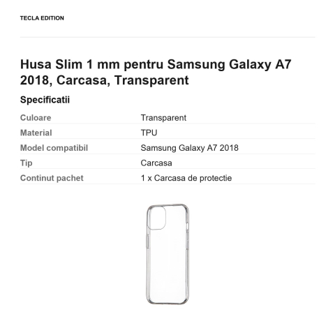Husa Slim 1 mm pentru Samsung Galaxy A7 2018, Carcasa, Transparent [2]