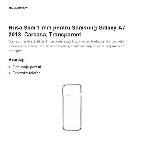 Husa Slim 1 mm pentru Samsung Galaxy A7 2018, Carcasa, Transparent [1]