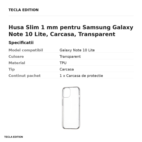 Husa Slim 1 mm pentru Samsung Galaxy Note 10 Lite, Carcasa, Transparent [2]