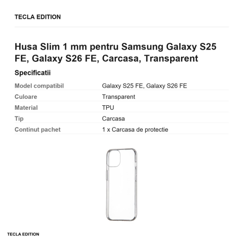 Husa Slim 1 mm pentru Samsung Galaxy S25 FE, Galaxy S26 FE, Carcasa, Transparent [2]