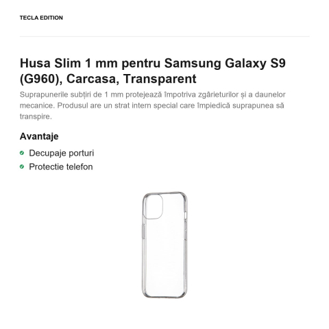 Husa Slim 1 mm pentru Samsung Galaxy S9 (G960), Carcasa, Transparent [1]