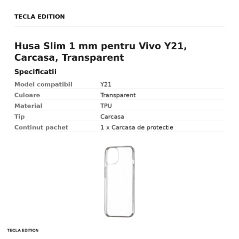 Husa Slim 1 mm pentru Vivo Y21, Carcasa, Transparent [2]