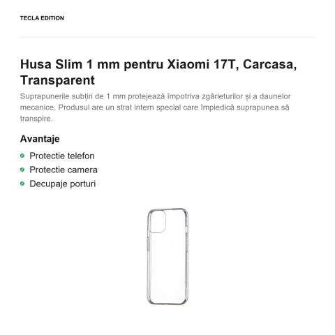 Husa Slim 1 mm pentru Xiaomi 17T, Carcasa, Transparent [1]