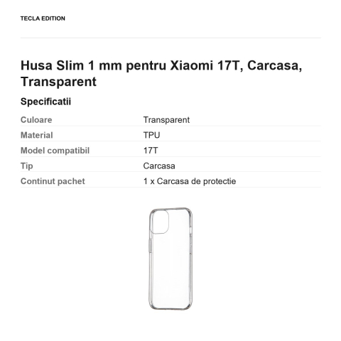 Husa Slim 1 mm pentru Xiaomi 17T, Carcasa, Transparent [2]
