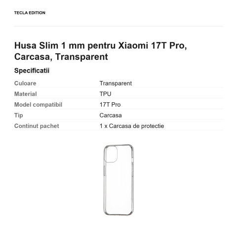 Husa Slim 1 mm pentru Xiaomi 17T Pro, Carcasa, Transparent [2]