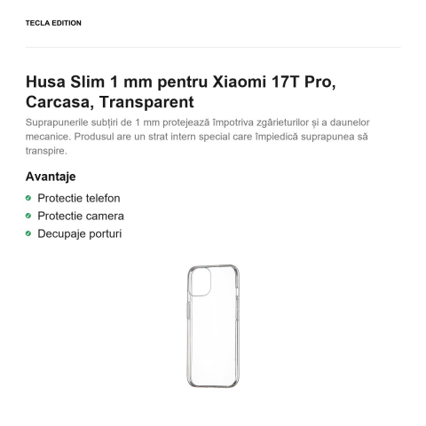 Husa Slim 1 mm pentru Xiaomi 17T Pro, Carcasa, Transparent [1]