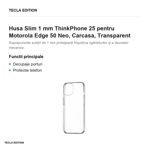 Husa Slim 1 mm ThinkPhone 25 pentru Motorola Edge 50 Neo, Carcasa, Transparent [1]