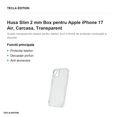 Husa Slim 2 mm Box pentru Apple iPhone 17 Air, Carcasa, Transparent [1]