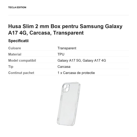 Husa Slim 2 mm Box pentru Samsung Galaxy A17 4G, Carcasa, Transparent [2]