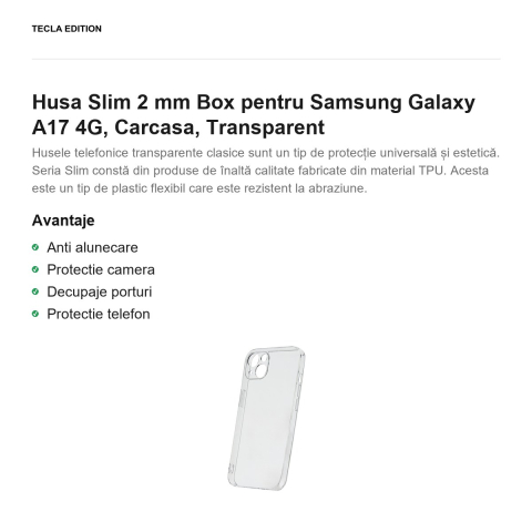 Husa Slim 2 mm Box pentru Samsung Galaxy A17 4G, Carcasa, Transparent [1]
