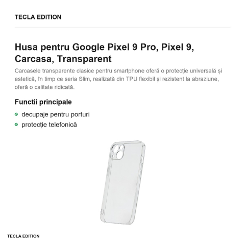Husa Slim 2 mm pentru Google Pixel 9 Pro, Pixel 9, Carcasa, Transparent [1]