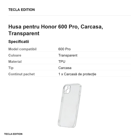 Husa Slim 2 mm pentru Honor 600 Pro, Carcasa, Transparent [2]