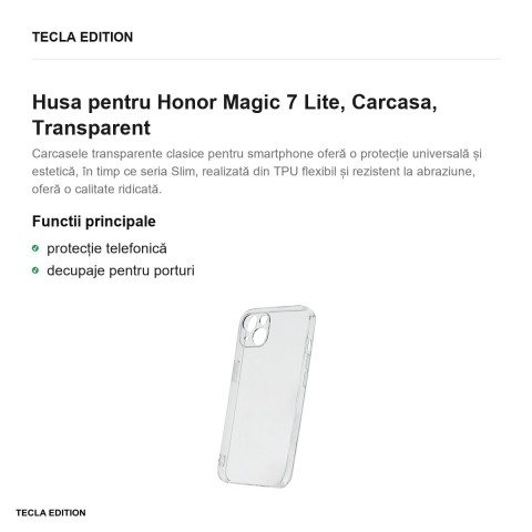Husa Slim 2 mm pentru Honor Magic 7 Lite, Carcasa, Transparent [1]