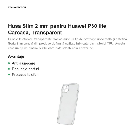 Husa Slim 2 mm pentru Huawei P30 lite, Carcasa, Transparent [1]