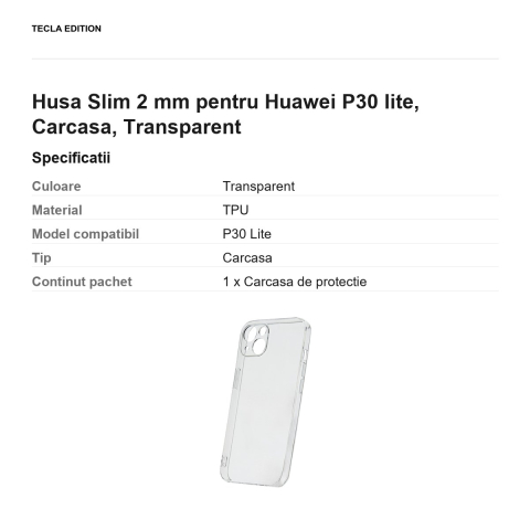 Husa Slim 2 mm pentru Huawei P30 lite, Carcasa, Transparent [2]