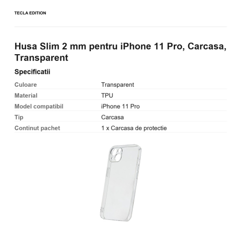 Husa Slim 2 mm pentru iPhone 11 Pro, Carcasa, Transparent [2]