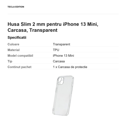 Husa Slim 2 mm pentru iPhone 13 Mini, Carcasa, Transparent [2]