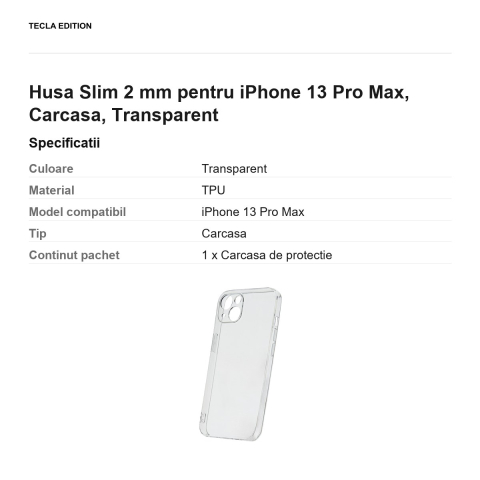 Husa Slim 2 mm pentru iPhone 13 Pro Max, Carcasa, Transparent [2]