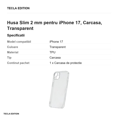 Husa Slim 2 mm pentru iPhone 17, Carcasa, Transparent [2]
