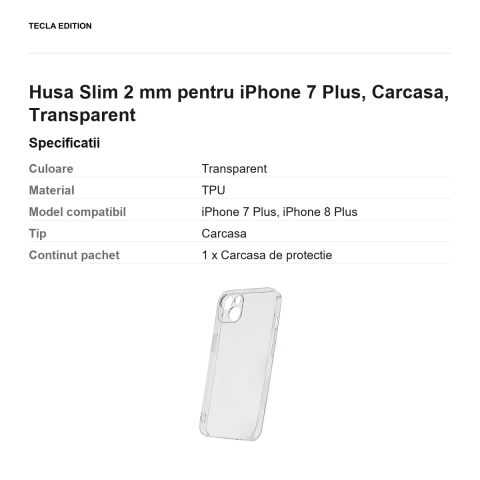 Husa Slim 2 mm pentru iPhone 7 Plus, Carcasa, Transparent [2]