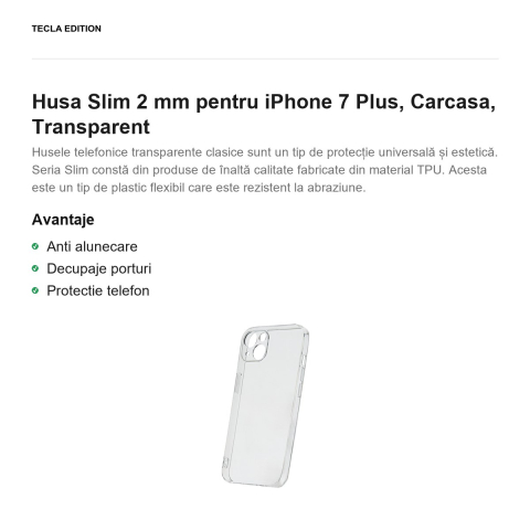 Husa Slim 2 mm pentru iPhone 7 Plus, Carcasa, Transparent [1]