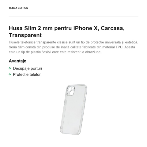 Husa Slim 2 mm pentru iPhone X, Carcasa, Transparent [1]