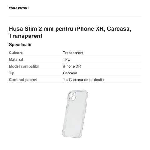 Husa Slim 2 mm pentru iPhone XR, Carcasa, Transparent [2]