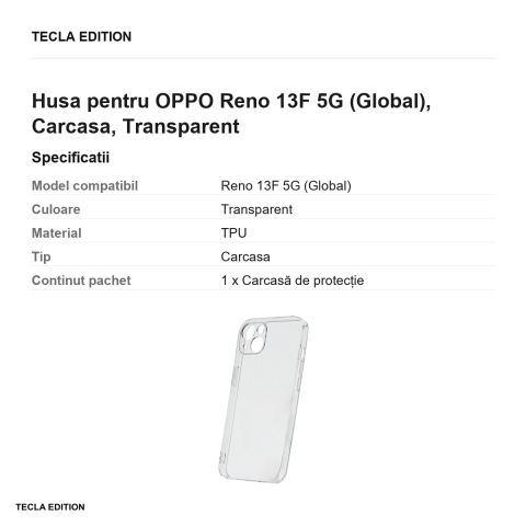Husa Slim 2 mm pentru OPPO Reno 13F 5G (Global), Carcasa, Transparent [2]