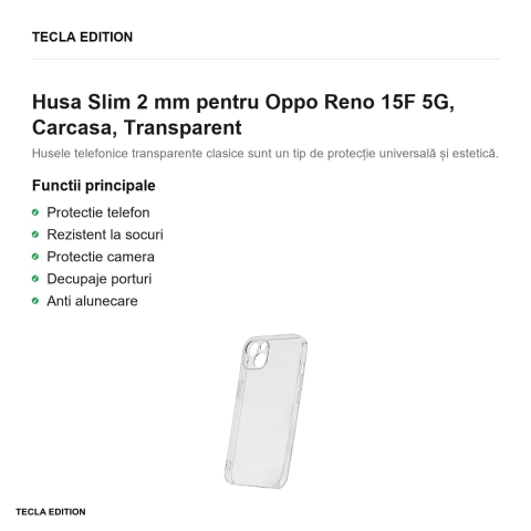 Husa Slim 2 mm pentru Oppo Reno 15F 5G, Carcasa, Transparent [1]