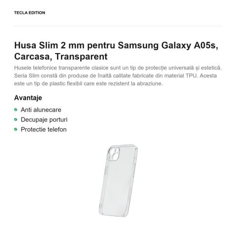 Husa Slim 2 mm pentru Samsung Galaxy A05s, Carcasa, Transparent [1]