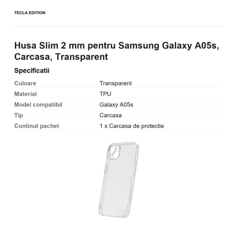 Husa Slim 2 mm pentru Samsung Galaxy A05s, Carcasa, Transparent [2]