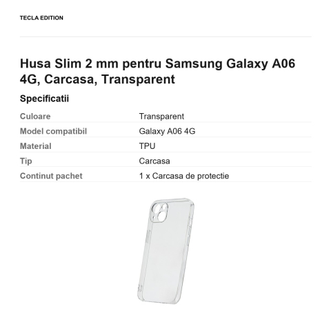 Husa Slim 2 mm pentru Samsung Galaxy A06 4G, Carcasa, Transparent [2]
