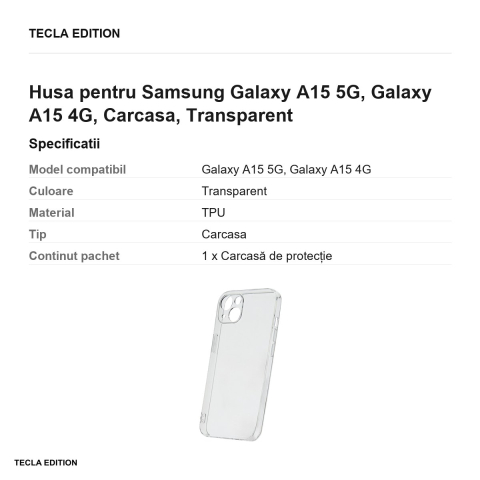 Husa Slim 2 mm pentru Samsung Galaxy A15 5G, Galaxy A15 4G, Carcasa, Transparent [2]