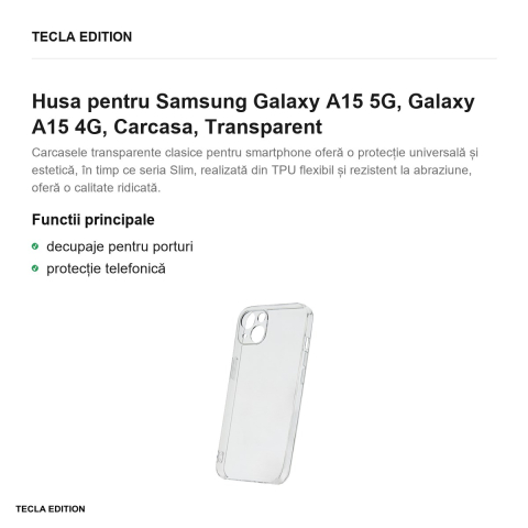 Husa Slim 2 mm pentru Samsung Galaxy A15 5G, Galaxy A15 4G, Carcasa, Transparent [1]
