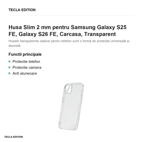 Husa Slim 2 mm pentru Samsung Galaxy S25 FE, Galaxy S26 FE, Carcasa, Transparent [1]