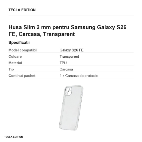 Husa Slim 2 mm pentru Samsung Galaxy S26 FE, Carcasa, Transparent [2]