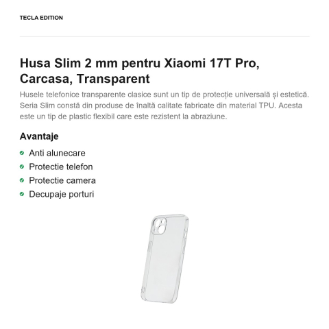 Husa Slim 2 mm pentru Xiaomi 17T Pro, Carcasa, Transparent [1]