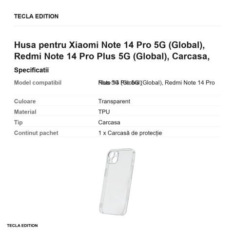 Husa Slim 2 mm pentru Xiaomi Note 14 Pro 5G (Global), Redmi Note 14 Pro Plus 5G (Global), Carcasa, Transparent [2]