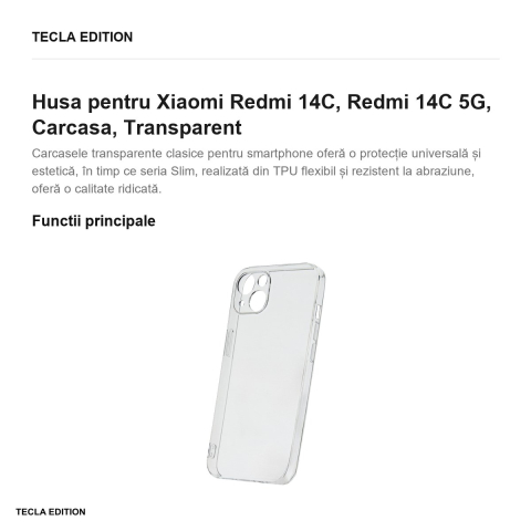 Husa Slim 2 mm pentru Xiaomi Redmi 14C, Redmi 14C 5G, Carcasa, Transparent [1]