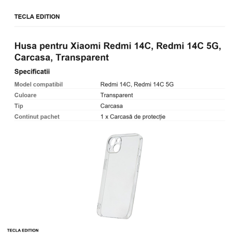 Husa Slim 2 mm pentru Xiaomi Redmi 14C, Redmi 14C 5G, Carcasa, Transparent [2]