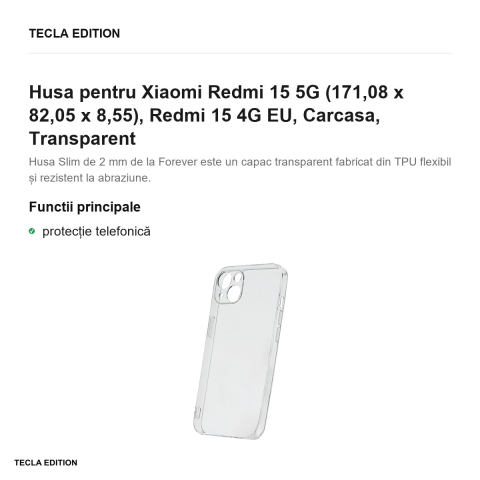 Husa Slim 2 mm pentru Xiaomi Redmi 15 5G, Redmi 15 4G EU, Carcasa, Transparent [1]