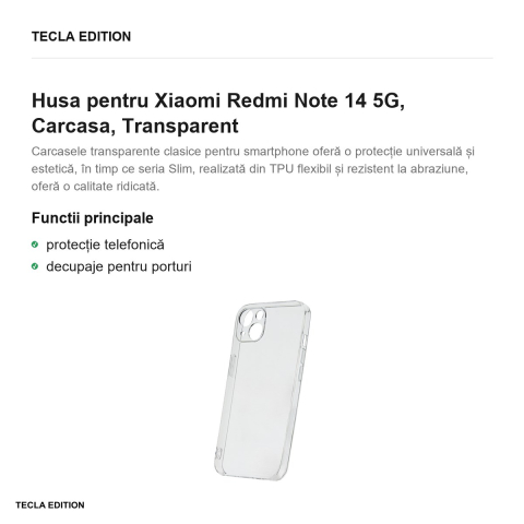 Husa Slim 2 mm pentru Xiaomi Redmi Note 14 5G, Carcasa, Transparent [1]