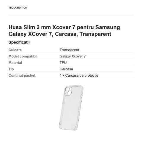 Husa Slim 2 mm Xcover 7 pentru Samsung Galaxy XCover 7, Carcasa, Transparent [2]